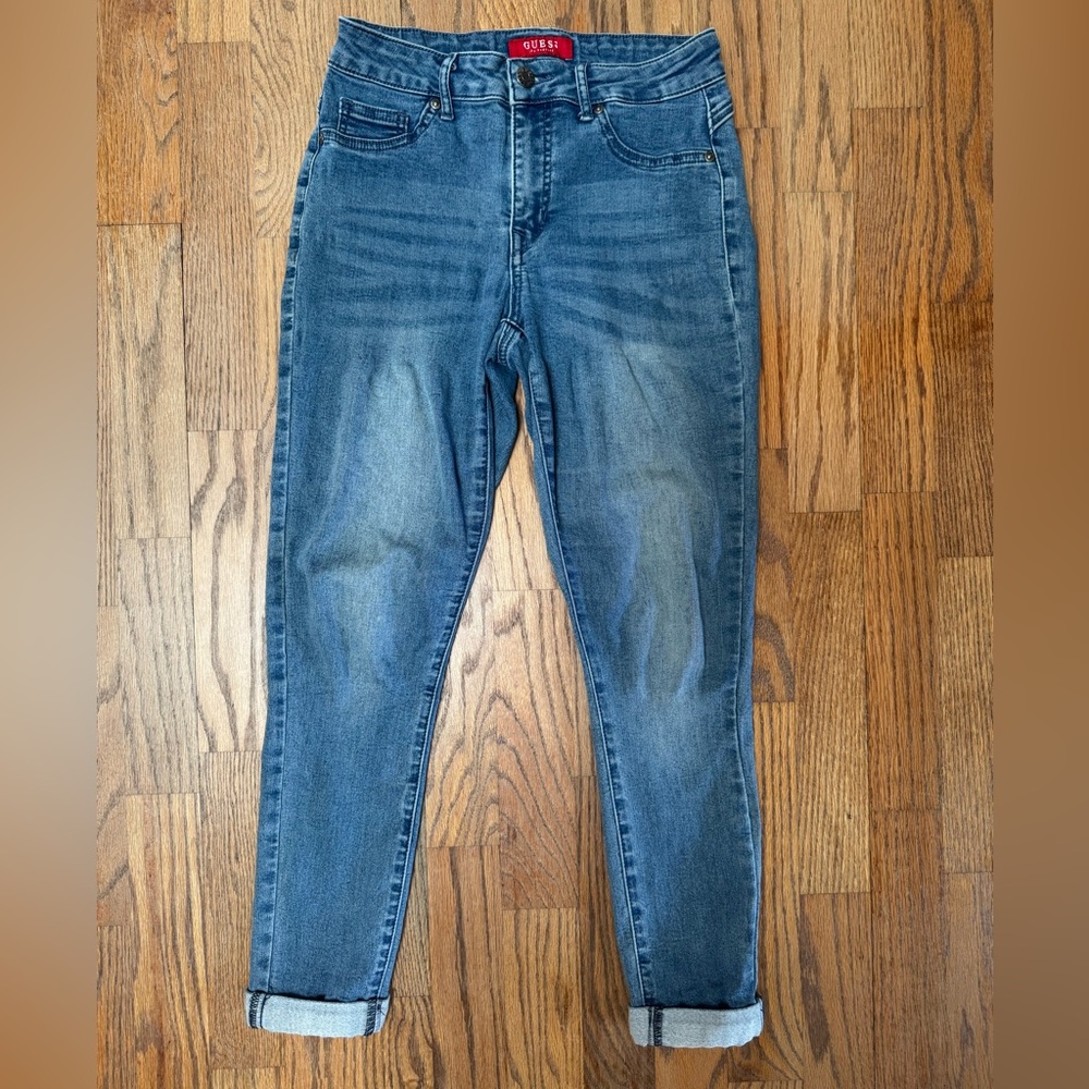 Guess Jeans Womens Medium Blue High Rise Skinny Ankle Stretch Denim Tapered Cuff - Picture 2 of 13